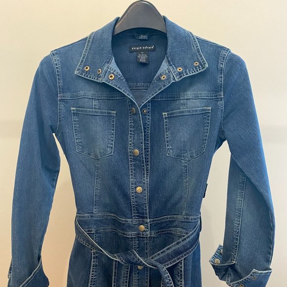 Sergio Valente Button Down Tie Jacket (Denim) - Picture 1 of 7